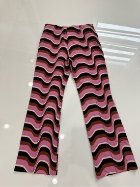 Mango Pink and Black Wave-Print Flared Leggings